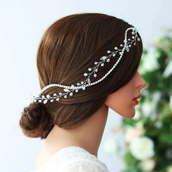 Crystal Bride Wedding Hair Vine Silver Rhinestone Boho Accessories Bridal main image 6